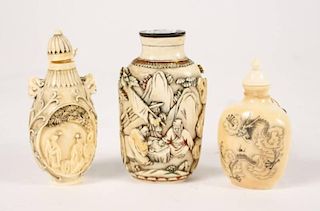 Collection of 3 Chinese Ivory Snuff Bottles