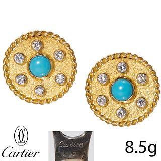 CARTIER, PAIR OF VINTAGE TURQUOISE AND DIAMOND EARRINGS