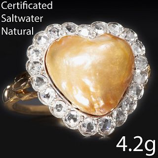 CERTIFICATED NATUREL PEARL AND DIAMOND CLUSTER RING