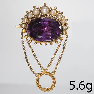 ANTIQUE AMETHYST AND PEARL BROOCH PENDANT