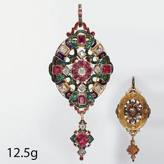 MAGNIFICENT RARE RUBY, DIAMOND AND ENAMEL HOLBEINESQUE PENDANT
