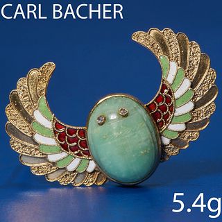 CARL BACHER, EGYPTIAN REVIVAL ENAMEL SCARAB BROOCH