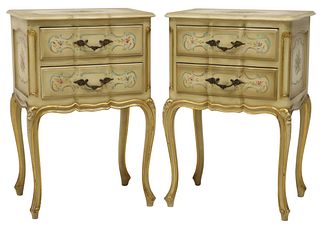 (2) VENETIAN LOUIS XV STYLE PAINT-DECORATED FLORAL NIGHTSTANDS