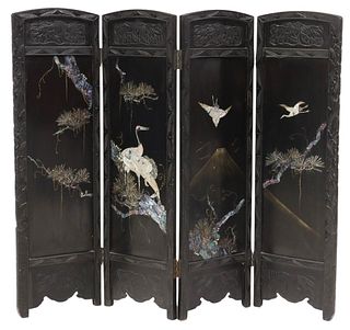 JAPANESE SHELL INLAID FOUR-PANEL FOLDING SCREEN