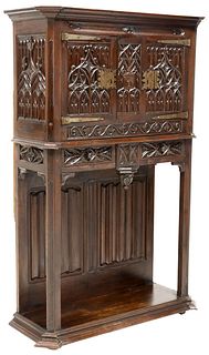 FRENCH GOTHIC STYLE CARVED OAK CABINET, 19TH C.