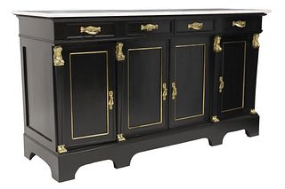 FRENCH EMPIRE STYLE MARBLE TOP  BLACK-PAINTED SIDEBOARD