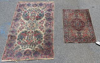 2 Antique Kirman Style Finely Woven Area Rugs.