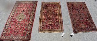 3 Antique Sarouk Style Finely Woven Area Rugs.