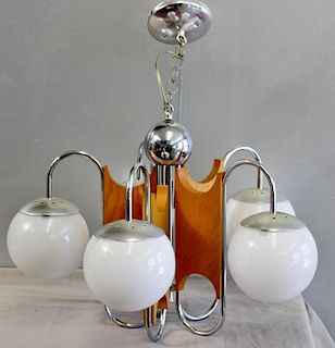Midcentury Chrome and Globe Shade Chandelier.