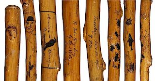 314. Hudson River Folk-Art Cane – Ca. Late 19th Century – An India inked one-piece branch cane with the following “This