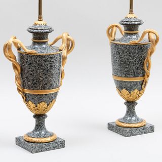 Pair of Louis XVI Style Gilt-Bronze-Mounted Grey Porphyry Vases, Possibly Russian or Swedish