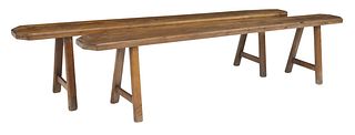 (2) RUSTIC FRENCH PROVINCIAL TRESTLE BENCHES