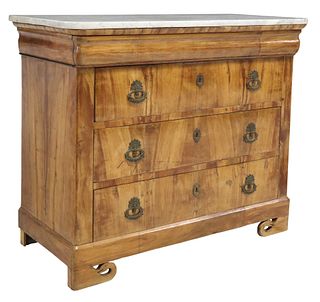 FRENCH LOUIS PHILIPPE PERIOD MARBLE-TOP BURLWOOD COMMODE