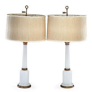 PAIR OF OPALINE GLASS TABLE LAMPS