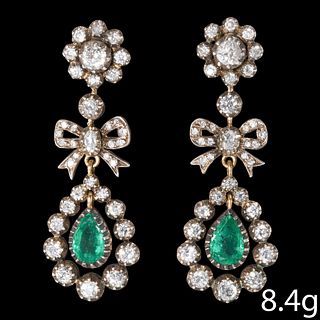 ANTIQUE PAIR EMERALD AND DIAMOND EARRINGS