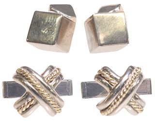 (2 PAIRS) ESTATE TIFFANY & CO. STERLING SIGNATURE X & CUBE CUFFLINKS