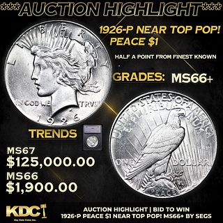 ***Auction Highlight*** 1926-p Peace Dollar Near Top Pop! $1 Graded ms66+ By SEGS (fc)
