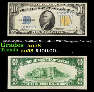 1934A $10 Silver Certificate North Africa WWII Emergency Currency Grades Choice AU/BU Slider