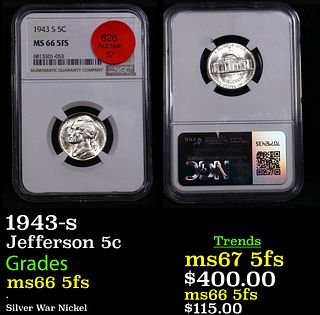 NGC 1943-s Jefferson Nickel 5c Graded ms66 5fs By NGC