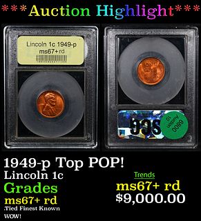 ***Auction Highlight*** 1949-p Lincoln Cent TOP POP! 1c Graded GEM++ RD By USCG (fc)