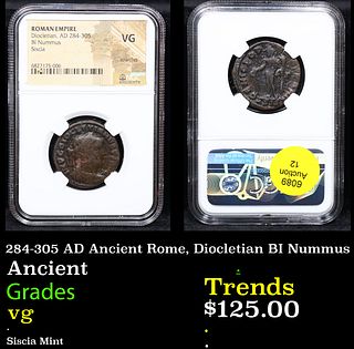 NGC 284-305 AD Ancient Rome, Diocletian BI Nummus Ancient Graded vg By NGC