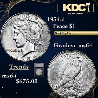 1934-d Peace Dollar $1 Graded ms64 By SEGS