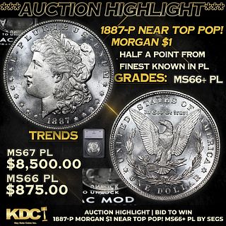 ***Auction Highlight*** 1887-p Morgan Dollar Near Top Pop! $1 Graded ms66+ PL By SEGS (fc)