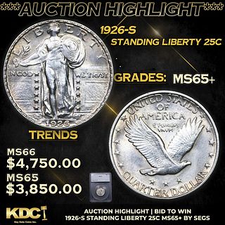***Auction Highlight*** 1926-s Standing Liberty Quarter 25c Graded ms65+ BY SEGS (fc)