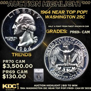 Proof ***Auction Highlight*** 1964 Washington Quarter Near Top Pop! 25c Graded pr69+ CAM BY SEGS (fc)