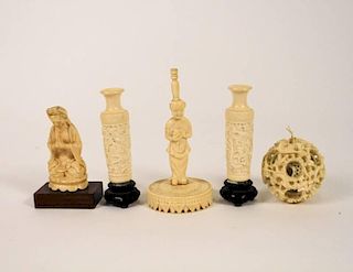 Collection of Five Chinese Carved Ivory Items