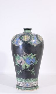 Antique Chinese Famille Noir Vase, Signed