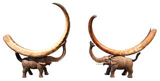 Pair of Monumental Woolly Mammoth Tusks on Stand