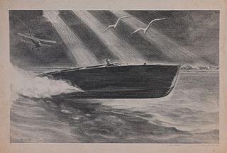 Mabel Jack (1899-1975) "Speedboat" WPA Lithograph
