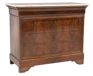 FRENCH LOUIS PHILIPPE PERIOD MARBLE-TOP WALNUT COMMODE