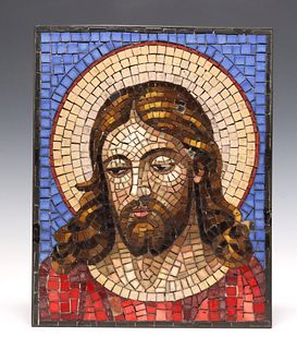 CONTINENTAL FRAMED TILE MOSAIC PANEL, CHRIST WITH HALO