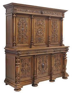 FRENCH RENAISSANCE REVIVAL CARVED WALNUT SIDEBOARD