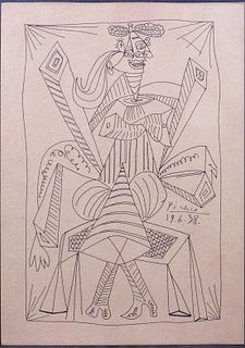 Style of Pablo Picasso: Dora Mar in a Wicker Chair