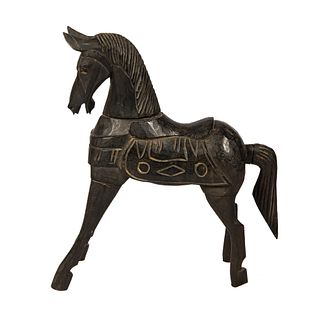 Dark Wood Hand-Carved Decorative Horse Sculpture