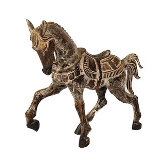 Vintage Hand Carved Wood Carousel Style Horse Monochromatic