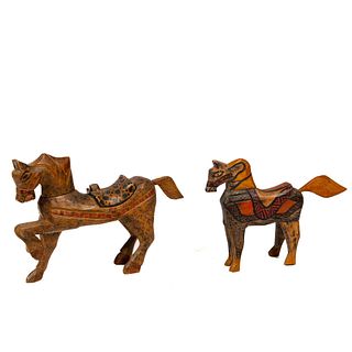 2pc Decorative Stylized Wooden Horse Carvings
