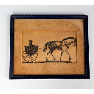 Havens Ink on Paper Sketch, Horse Drawn Buggy