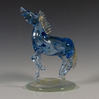 Original Hand Blown Glass Decorative Blue & Gold Horse