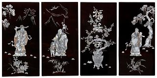 (4) CHINESE SHELL-INLAID & LACQUERED 'SANXING' PANELS