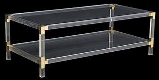 FRENCH MODERN ACRYLIC & GLASS TWO-TIER COFFEE TABLE