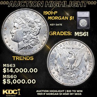 ***Auction Highlight*** 1901-p Morgan Dollar 1 Graded ms61 By SEGS (fc)