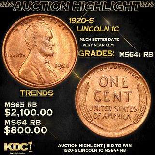 ***Auction Highlight*** 1920-s Lincoln Cent 1c Grades Choice+ Unc RB (fc)