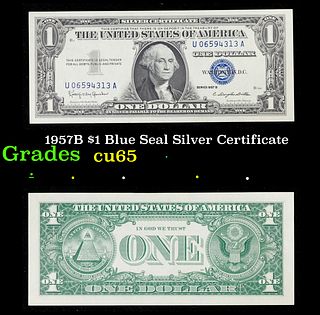 1957B $1 Blue Seal Silver Certificate Grades Gem CU