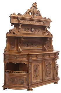 MONUMENTAL ITALIAN WALNUT SIDEBOARD WITH CARVED GAME TROPHIES