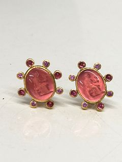 Elizabeth Locke 19K Gold Pink Sapphire Earrings