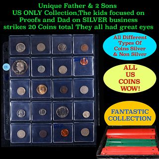 Unique Father & 2 Sons US ONLY Collection,The kids focused on Proofs and Dad on SILVER business strikes 20 Coins total They all had great eyes